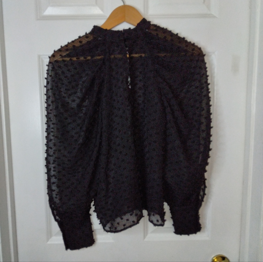 ZARA Textured Dot Weave Semi Sheer High Neck Top Size S - Picture 10 of 13
